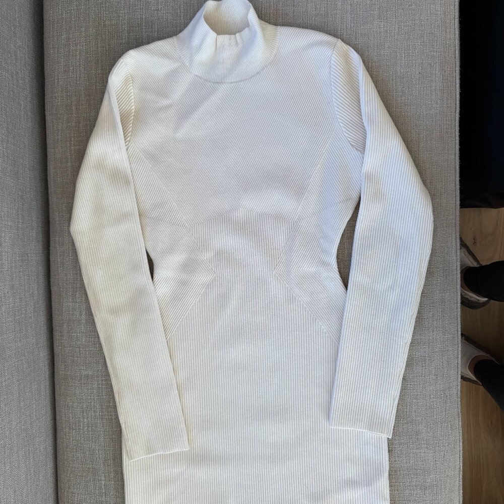 Guage81 Merino wool and poly blend fitted ivory dress SIZE M